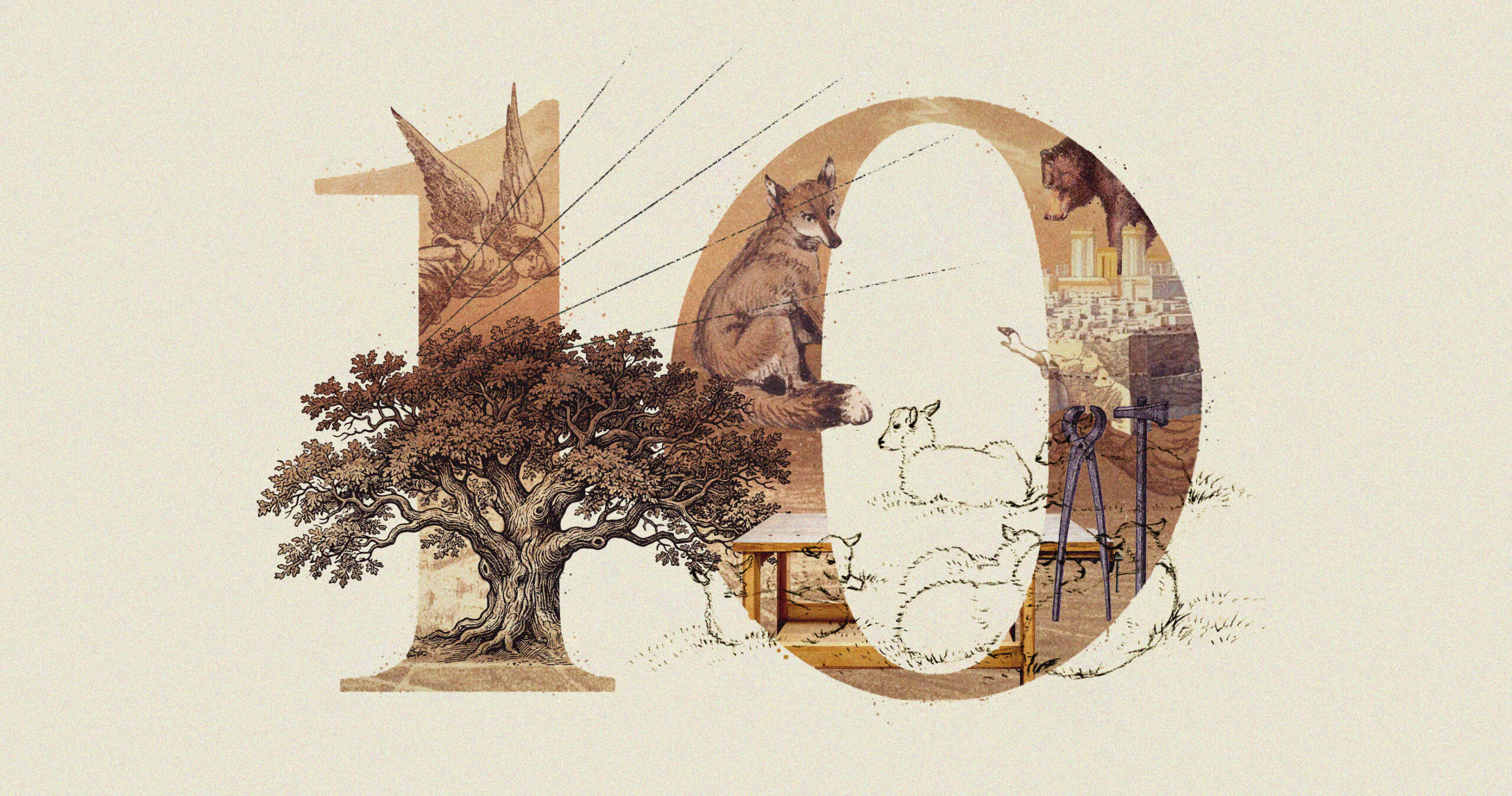 10 cose che dovresti sapere sul cielo Illustrazione sul cielo: numero dieci con albero, animali e simboli della nuova creazione